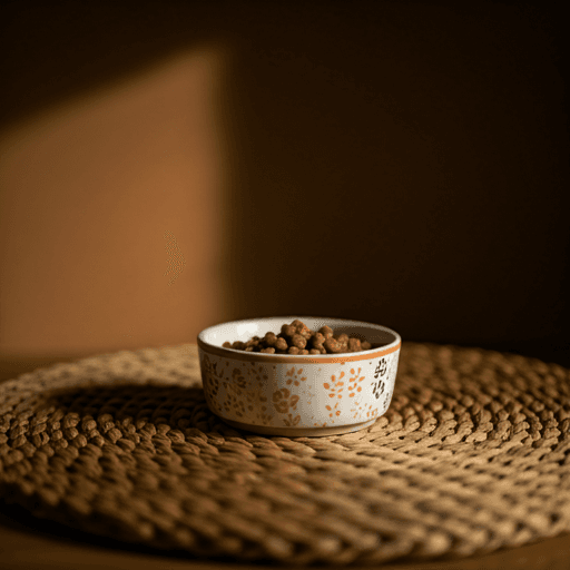 Wet and dry cat food bowls on a table